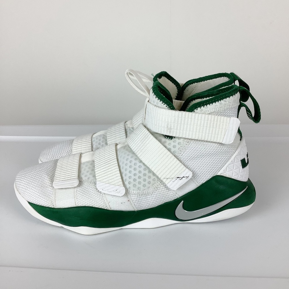 Nike Zoom White Green Basketball Lebron Soldier 11 High Top Sneakers - Picture 4 of 9